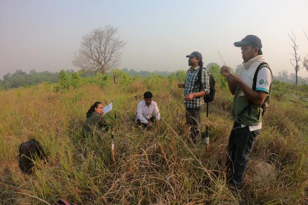 Thapa (second from right) with a team of researchers in Bardiya Natio<em></em>nal Park. 